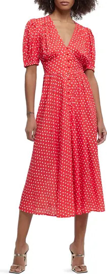 Polka Dot Button Front Midi Dress | Nordstrom
