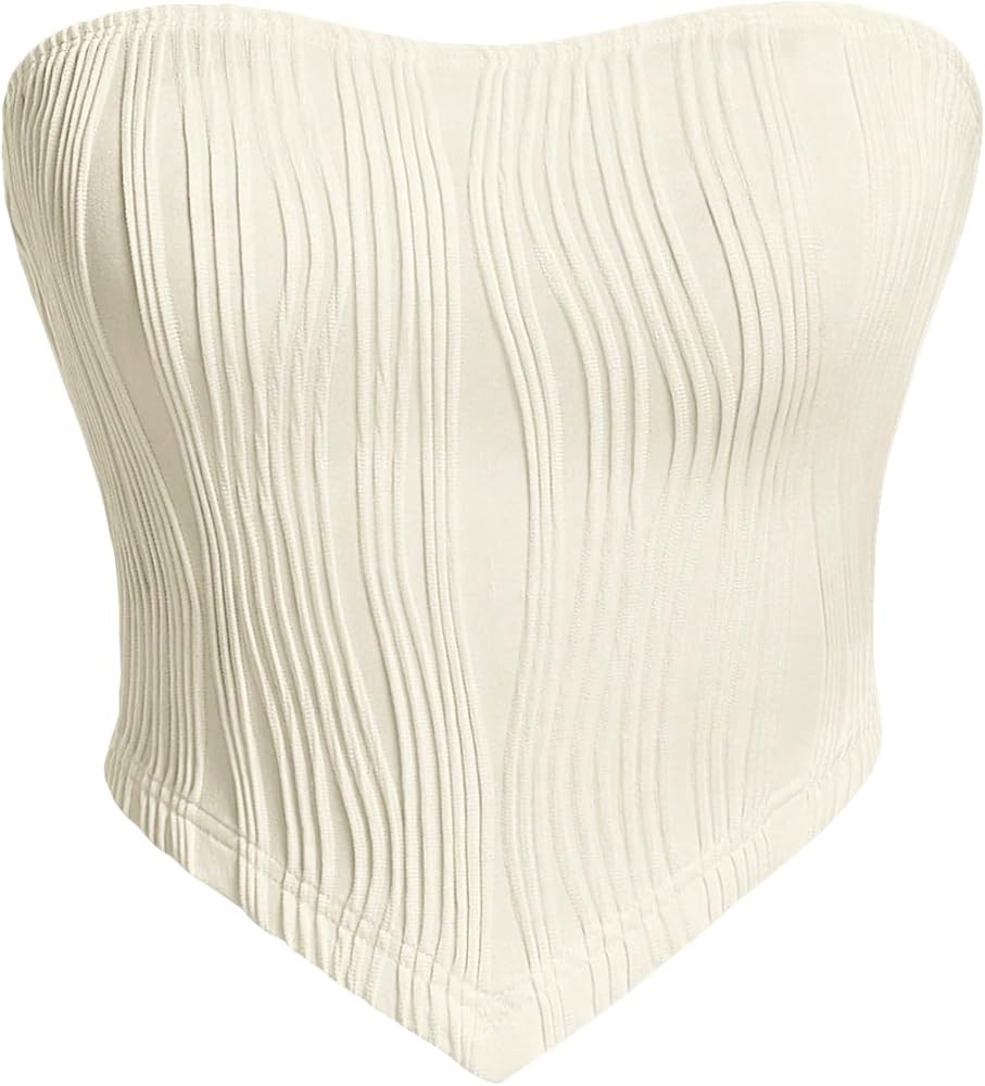 Verdusa Women's Backless Asymmetrical Hem Texture Strapless Bandeau Crop Tube Top | Amazon (US)