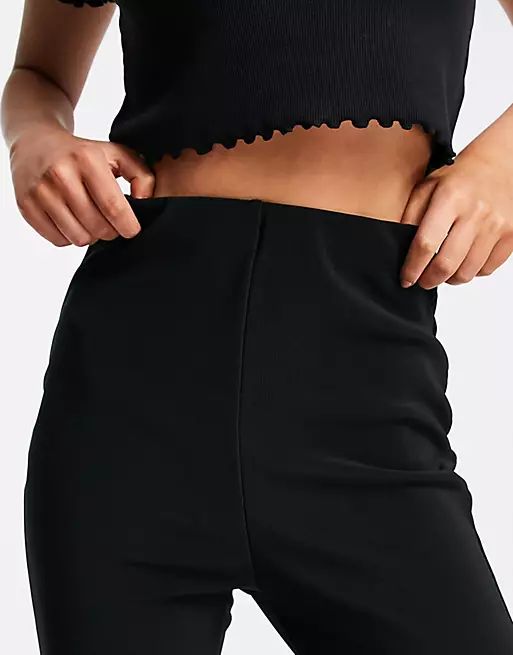 New Look ribbed flare trouser in black | ASOS (Global)