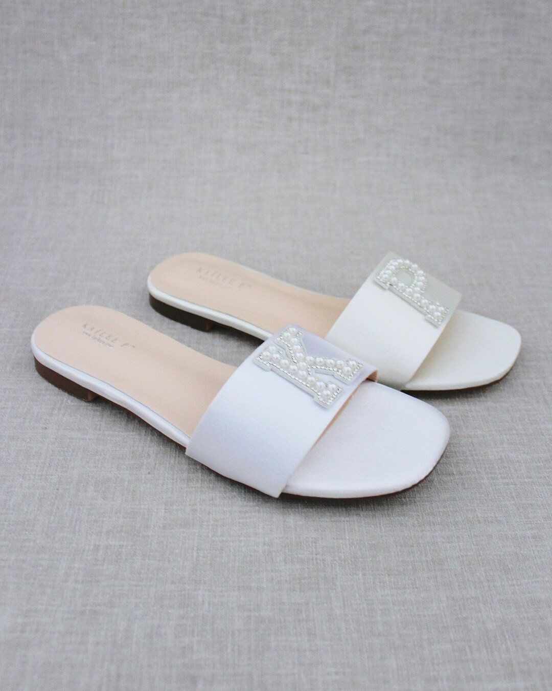 Personalized Satin Slip-on Flat Wedding Sandals, Bridal Sandals, Bridesmaids Sandals, Wedding San... | Etsy (US)