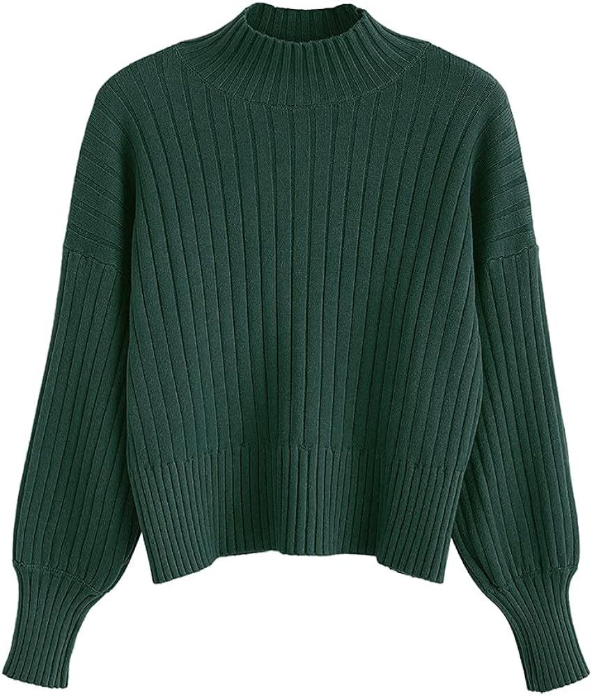 ZAFUL Women's Mock Neck Long Sleeve Ribbed Knit Basic Pullover Sweater | Amazon (US)