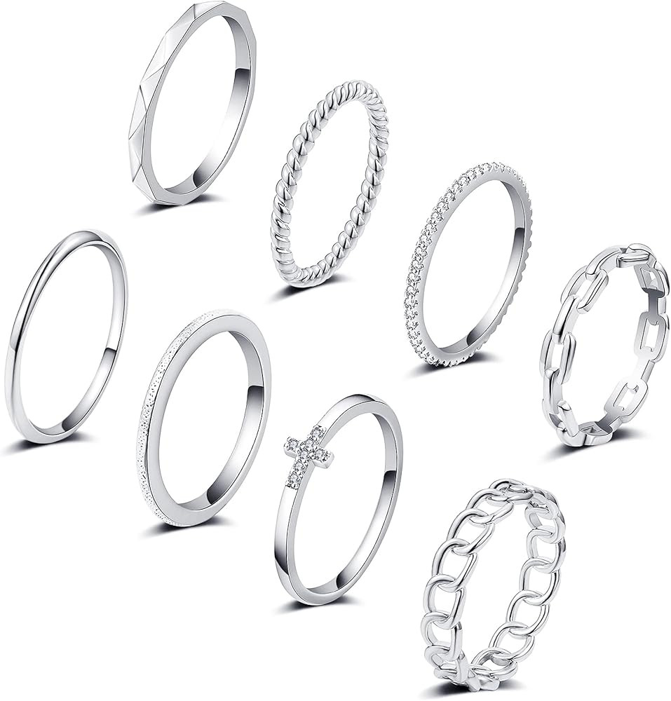 TOBENY 8PCS 14K Gold Plated Stacking Rings for Women Gold Silver Knuckle Stackable Rings Size 4 to S | Amazon (US)