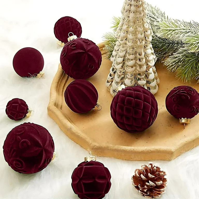 KOYPTL 46 Pcs Velvet Christmas Balls,Flocked Christmas Tree Ornaments Plastic Balls,Shatterproof ... | Walmart (US)