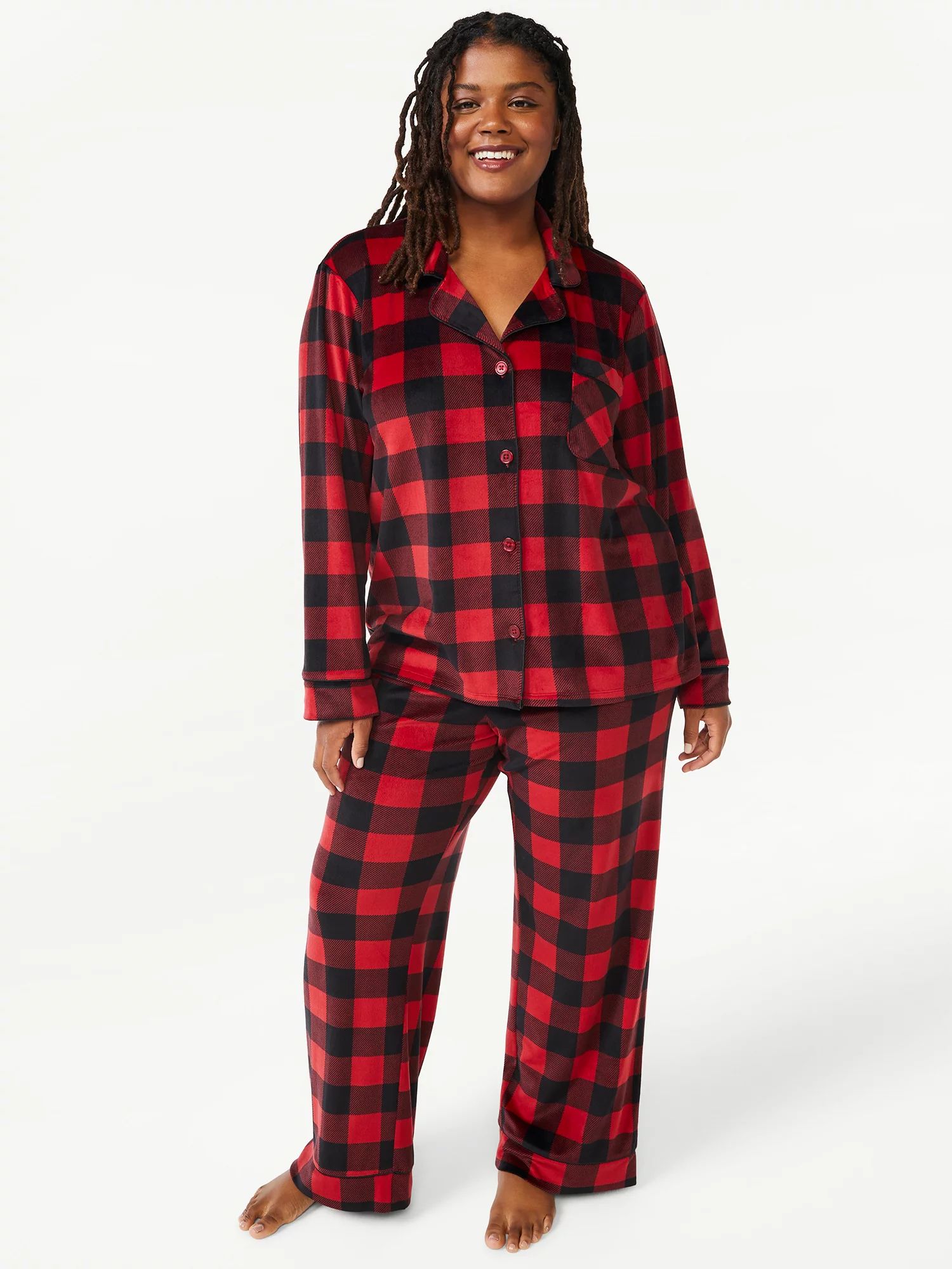 Joyspun Women's Velour Knit Pajama Set, 2-Piece, Sizes up to 3X - Walmart.com | Walmart (US)