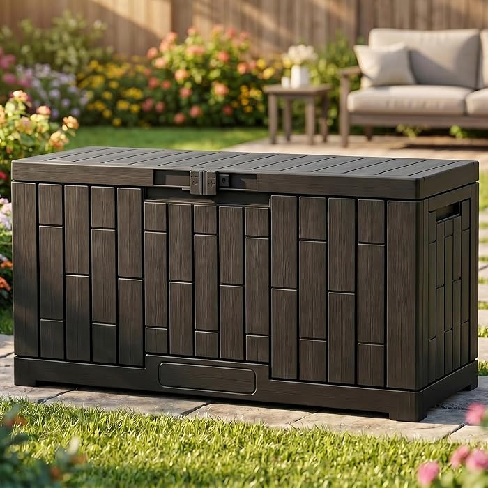 YITAHOME 60 Gallon Resin Deck Box, Weather Resistant Outdoor Rattan Storage Box with Slide-Lockin... | Amazon (US)