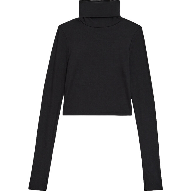 SPLITS59 | Women's Jackson Rib Cropped Turtleneck Top, (Black, Size X-Large) | Maisonette | Maisonette