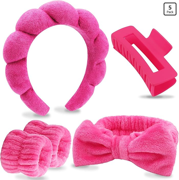 VELSCRUN Spa Headbands for Wash Face, Makeup Headband, Facial Skincare Headbands, 5 Pcs Hot Pink ... | Amazon (US)