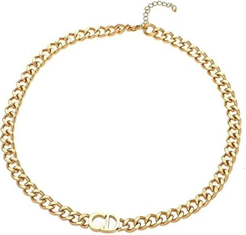 18K Gold Plated Cuban Chain Choker Letter Initial Stainless Steel Non-Fading Dainty Necklace Not ... | Amazon (US)