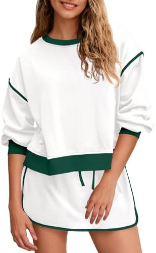Fisoew Womens Sweatsuits 2 Piece Set Crewneck Sweatshirts High Waisted Skort Skirts Tennis Runnin... | Amazon (US)