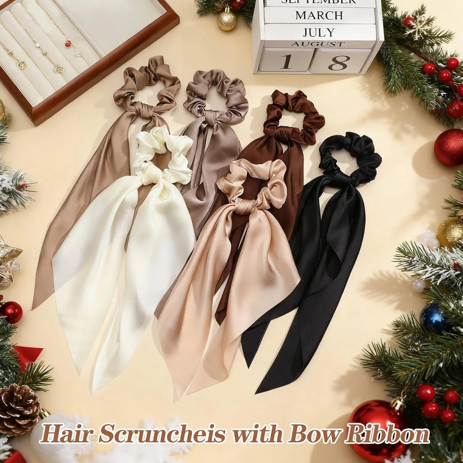 6pcs Satin Knotted Bow Hair Ties, Neutral Color Scrunchies with Long Ribbon, No Damage Hair Acces... | Walmart (US)