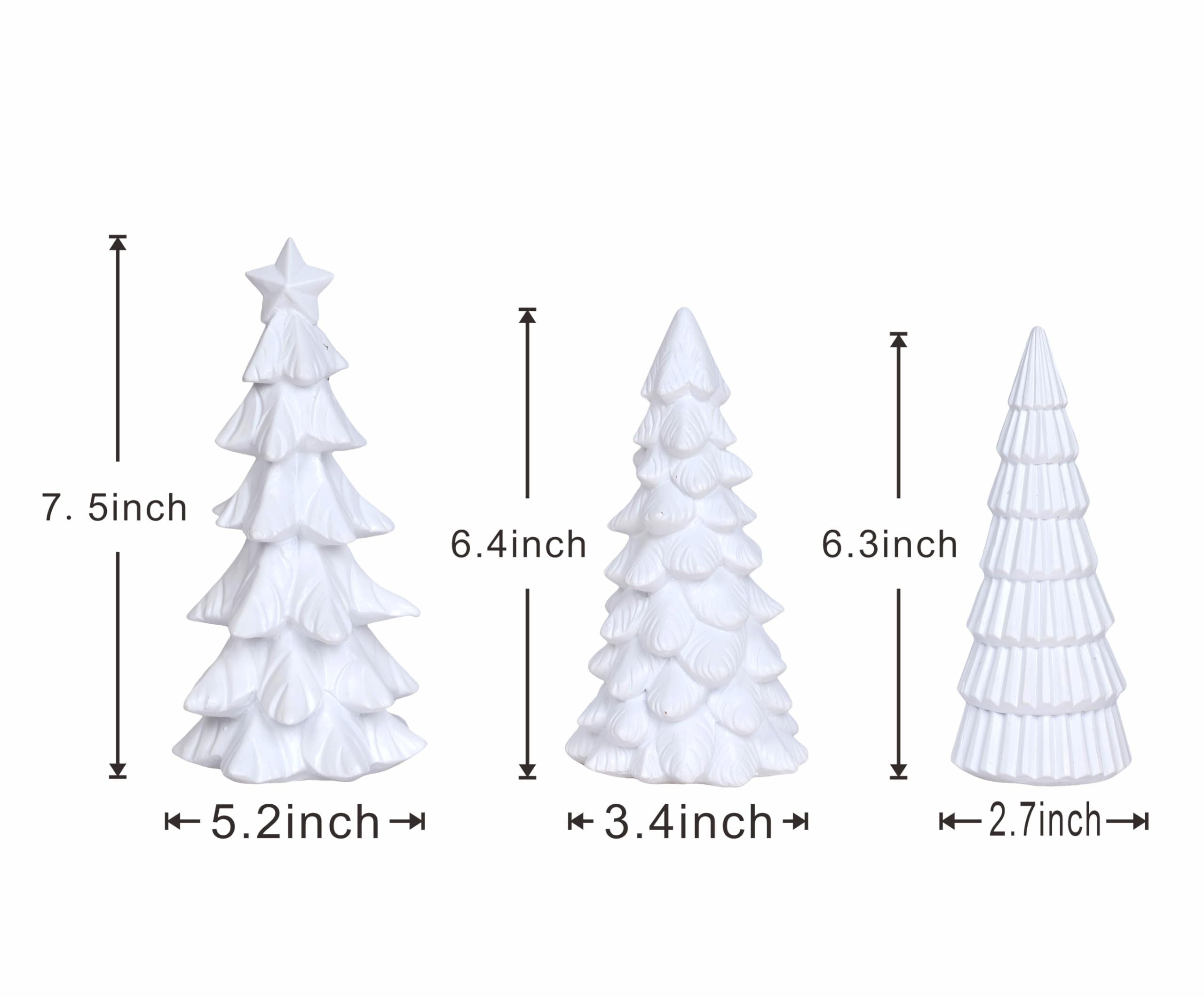 White Christmas Tree Decorations Set of 3 Resin Christmas Tree Figurines for Tabletop Mantel Shel... | Amazon (US)