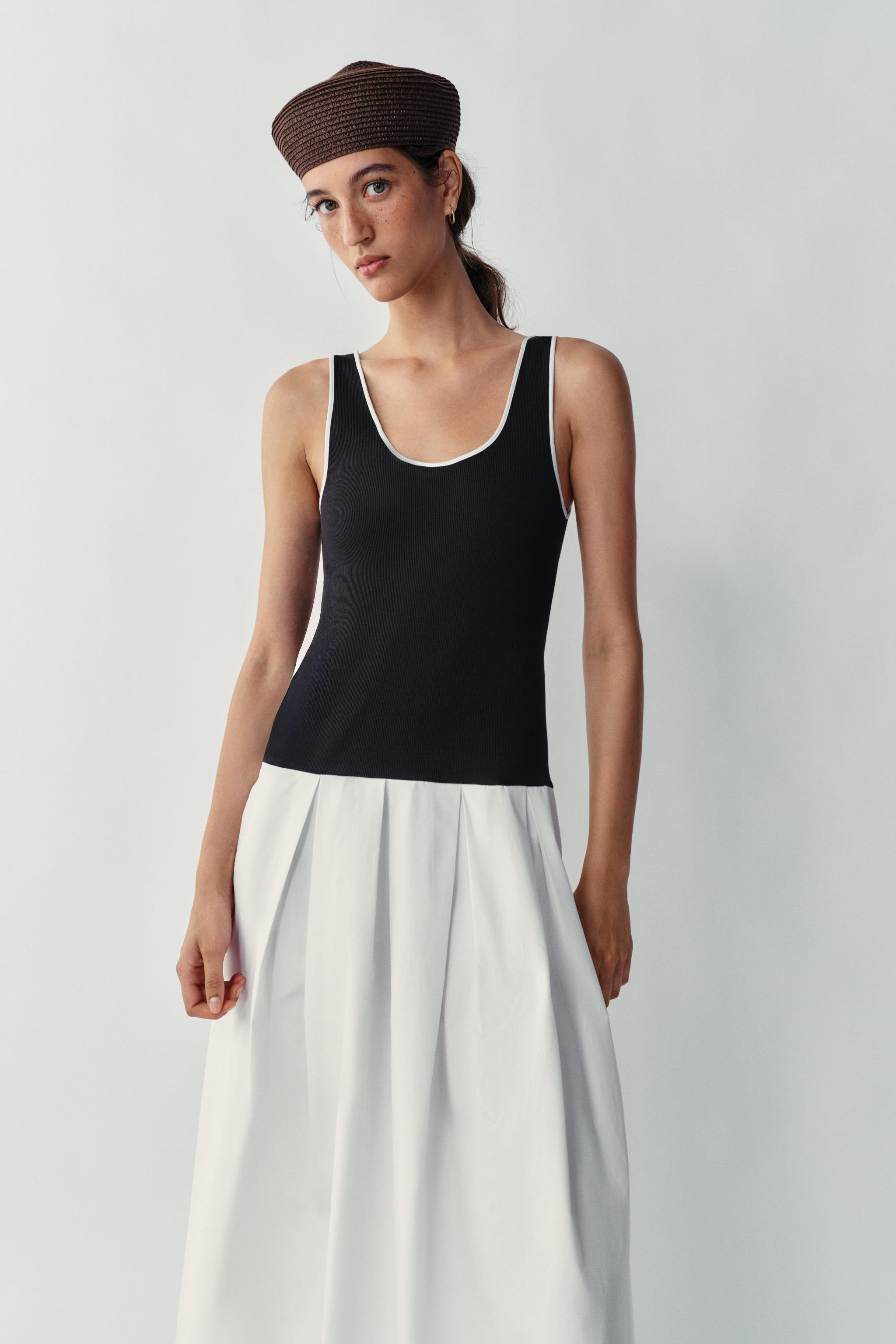 POPLIN CONTRAST MIDI DRESS | Zara US