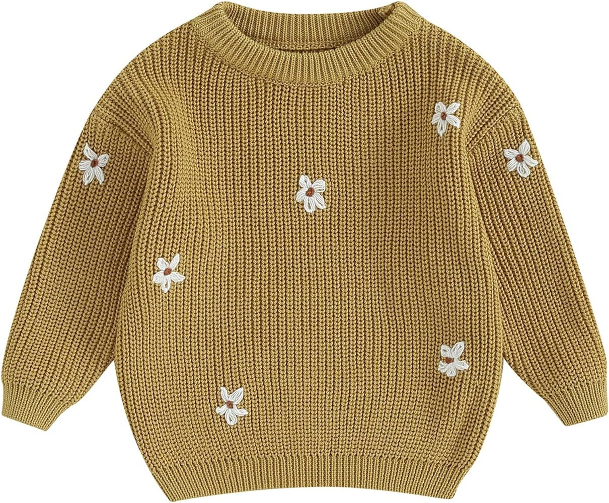 Mubineo Baby Girl Winter Clothes Cute Flower Sweater Crewneck Pullover Long Sleeve Knit Newborn I... | Amazon (US)