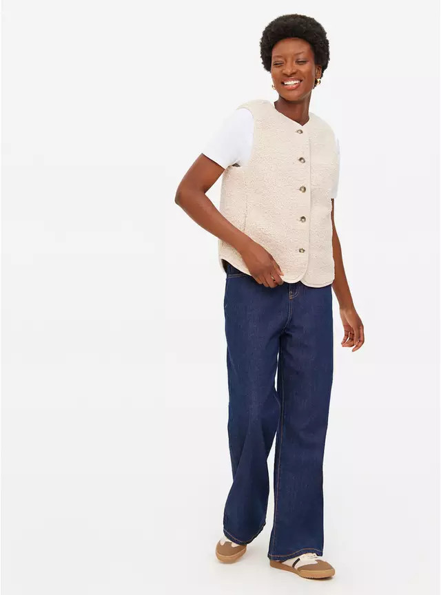 Cream Collarless Borg Fleece Gilet XXL | Tu Clothing