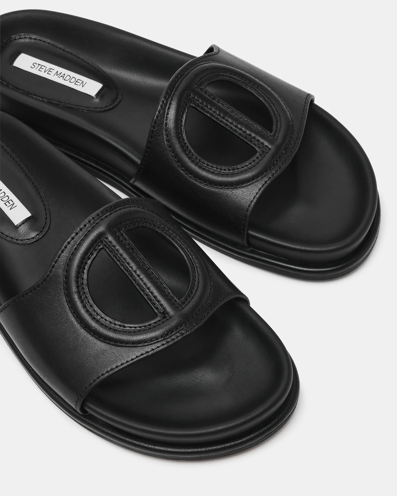 ZOSIA Black Leather Cut-Out Slide Footbed Women's Sandal | Steve Madden (US)