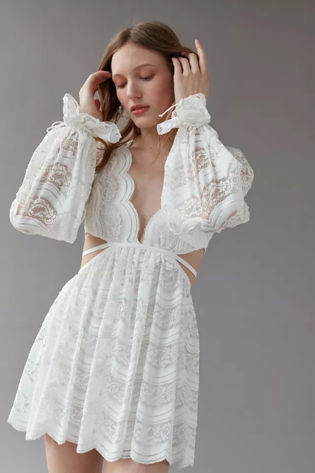 For Love & Lemons Mimi Lace Long Sleeve Mini Dress | Urban Outfitters (US and RoW)