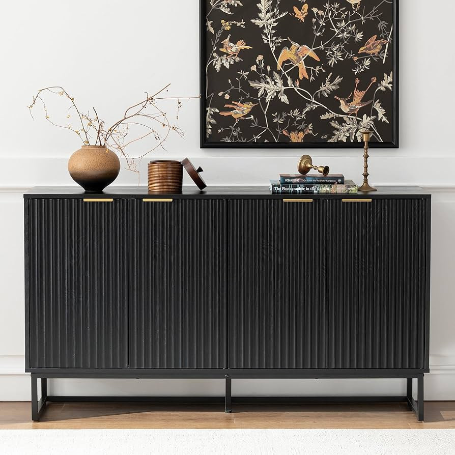 Fluted Storage Cabinet with 4 Doors, 55" Large Sideboard Buffet Cabinet with Adjustable Shelves, ... | Amazon (US)