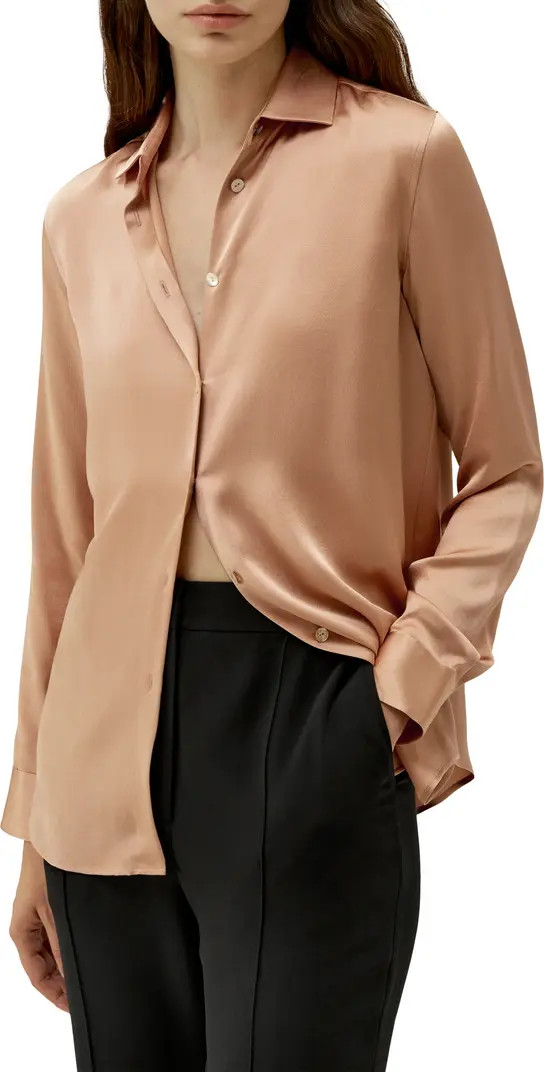 Minimalist Placket Silk Blouse with Shell Buttons | Nordstrom