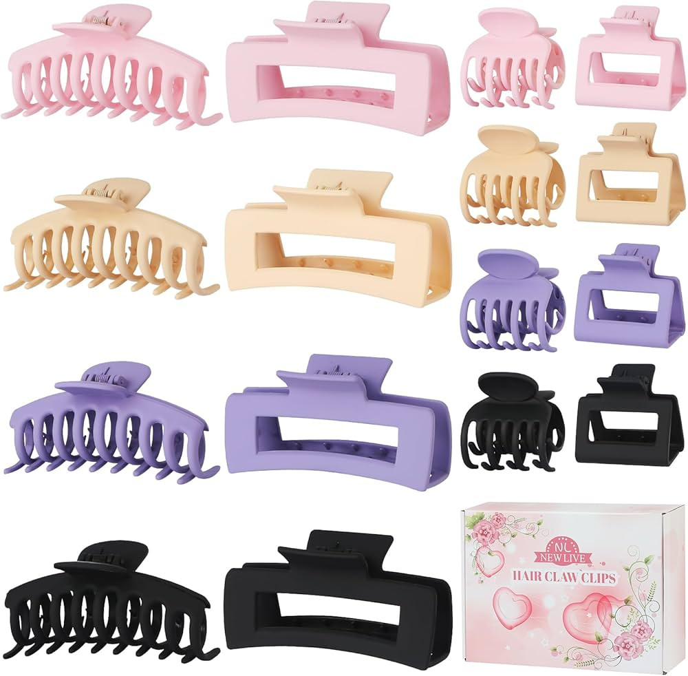 Hair Claw Clips 16 Pcs Hair Clips for Women Claw Clips for Thin Thick Curly Hair Large and Small ... | Amazon (US)
