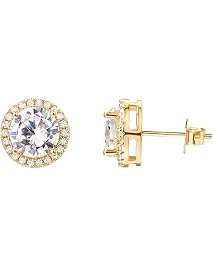 PAVOI 14K Gold Plated Sterling Silver Post Brilliant Round Faux Diamond Halo Earrings - Premium C... | Amazon (US)
