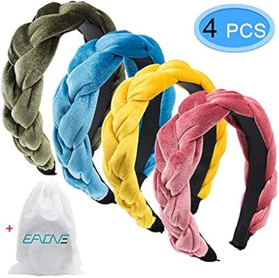 EAONE 4 Colors Velvet Braided Headbands Wide Twisted Knotted Headband Top Knot Headbands Turban V... | Amazon (US)