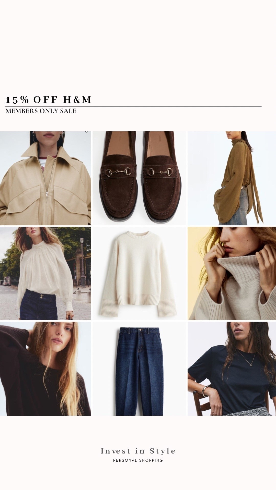 15% off H&M for members just now 
Best time to invest in higher price points… 
Cashmere and silk blends 
Suede loafers 
Wool blend coats 
Leather boots … 

#LTKsale #LTKautumn #LTKuk