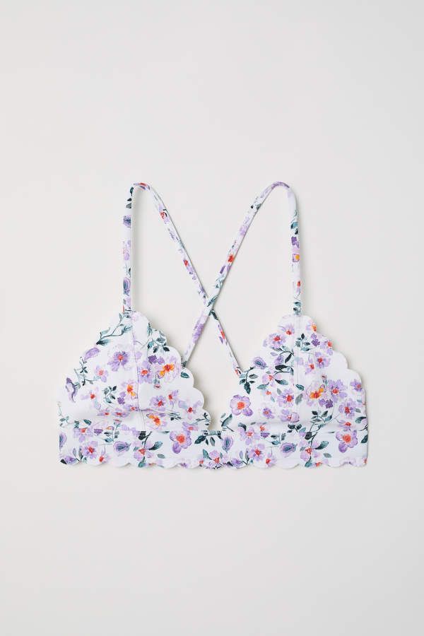 H & M - Triangle Bikini Top - White/floral - Women | H&M (US + CA)