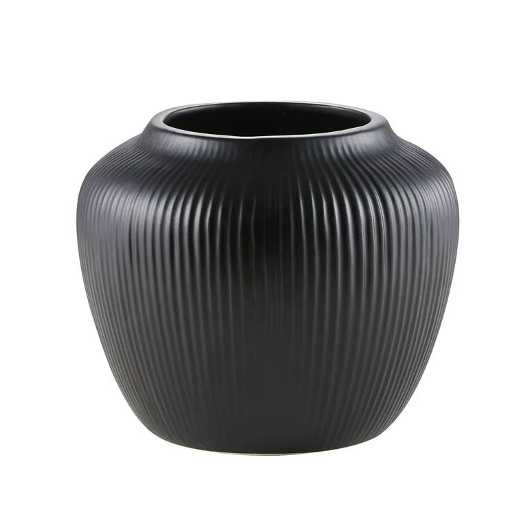 My Texas House 7" Black Textured Stripe Round Stoneware Vase - Walmart.com | Walmart (US)