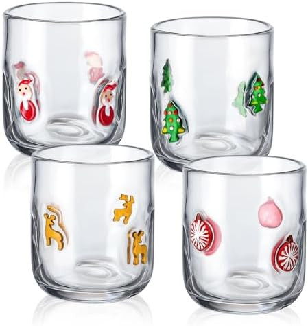 4 Pcs Christmas Icon Juice Glass Cups 14 oz Christmas Tree Santa Claus Elk Xmas Balls Holiday Par... | Amazon (US)
