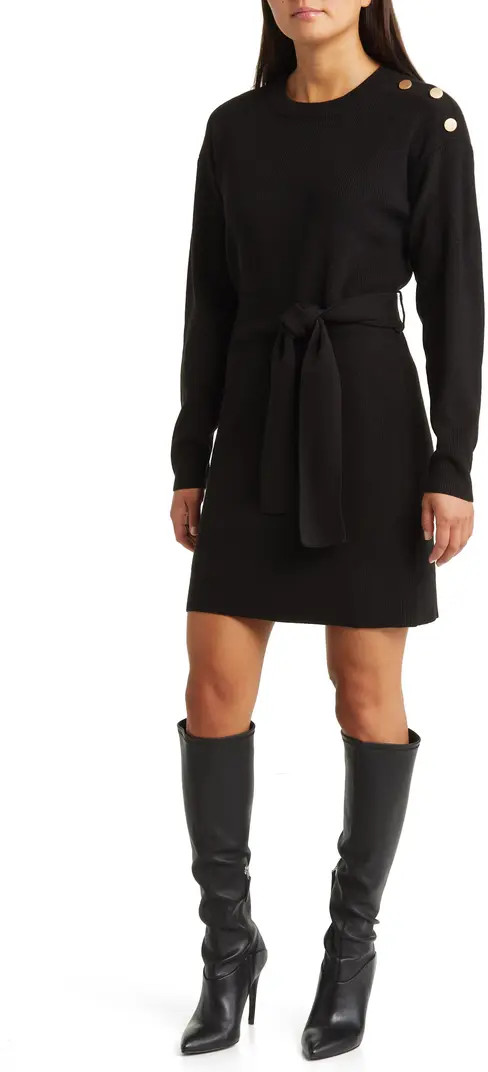 Charles Henry Long Sleeve Belted Mini Sweater Dress | Nordstrom | Nordstrom