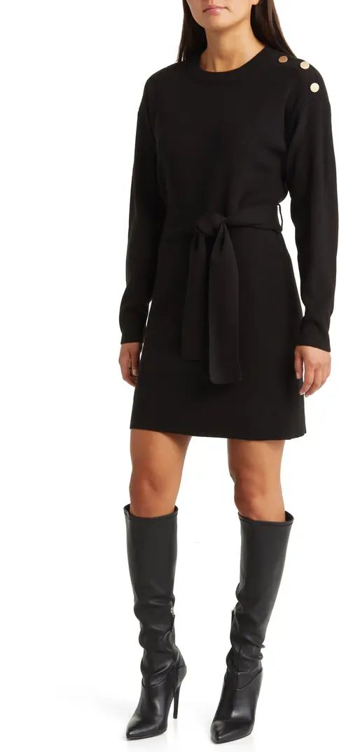 Charles Henry Long Sleeve Belted Mini Sweater Dress | Nordstrom | Nordstrom