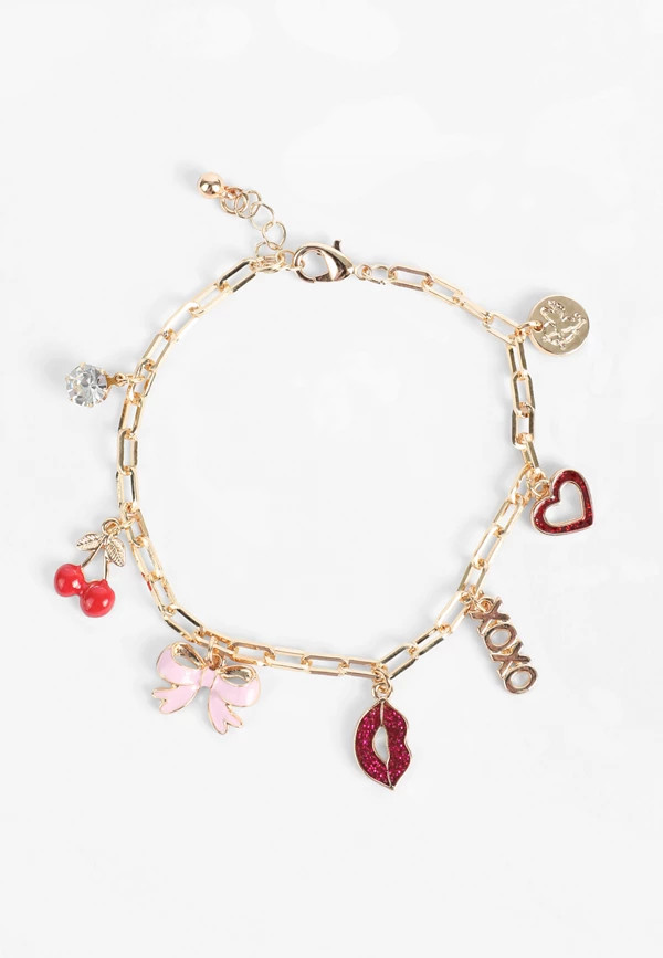Gold Valentines Day Charm Bracelet | Maurices