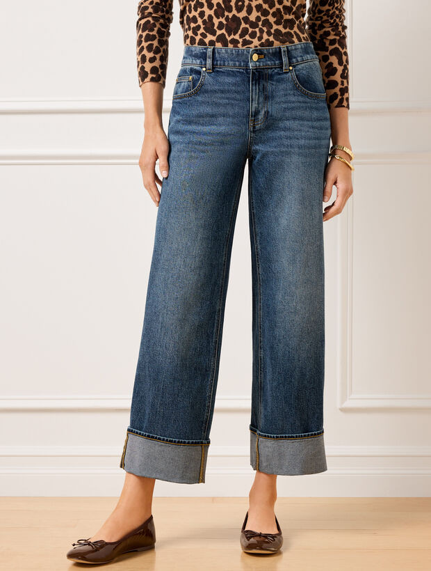 Wide Straight Ankle Cuff Jeans - Viola Wash | Talbots