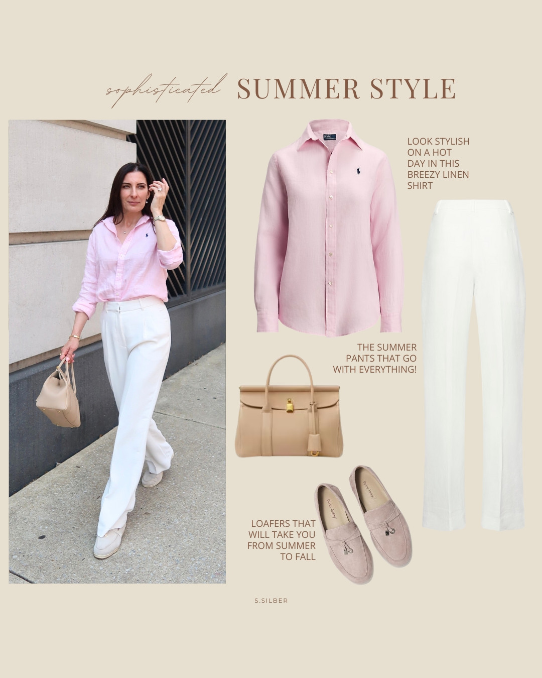 When you want to look stylish on a hot summer day, these lightweight pieces will do the trick!

summer outfit, linen, white pants, Ralph Lauren, loafers, leather handbag, elevated casual, upscale, what to wear in the summer, Amazon, Aritzia, Loro Piana, Stefana Silber 

 #LTKOver40 #LTKFindsUnder100 #LTKStyleTip