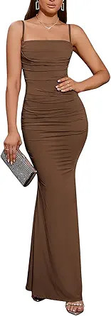 EYNMIN Women's Sleeveless Bodycon Corset Maxi Dress Spaghetti Strap Ruched Elegant Evening Weddin... | Amazon (US)