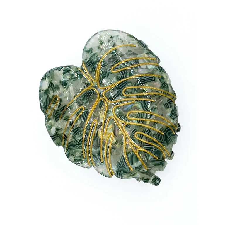 Time and Tru Women's XL Monstera Hair Claw Clip, Light Green | Walmart (US)