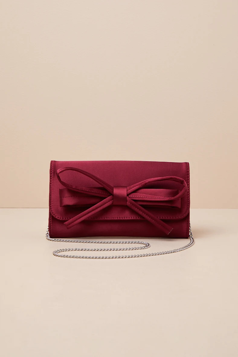 Precisely Dreamy Wine Red Satin Bow Clutch | Lulus