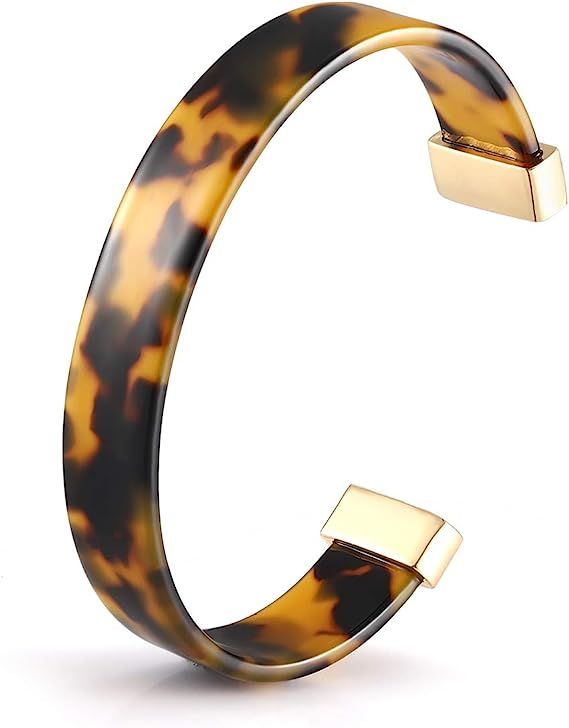 Open Cuff Bracelet Statement Acrylic Resin Lucite Cuff Bracelet Minimalist Tortoise Shell Bangles... | Amazon (US)