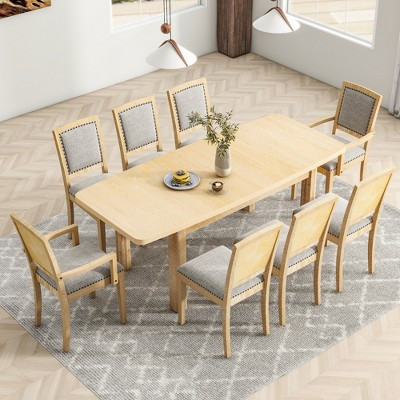 Whisen Rustic 9-Pieces Extendable Dining Table Set with 6 Upholstered Armless Dining Chairs and 2 Padded Arm Chairs - Natural | Target