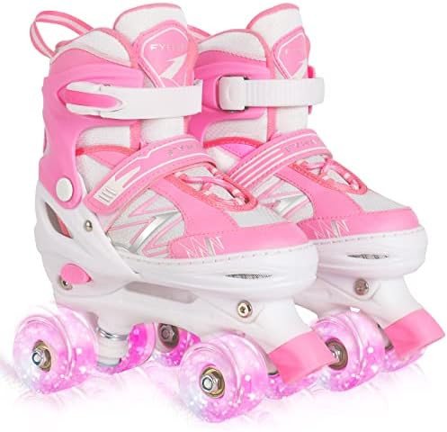 Kids Roller Skates for Girls Child Beginner Toddlers, 4 Sizes Adjustable Roller Skates with Light up | Amazon (US)