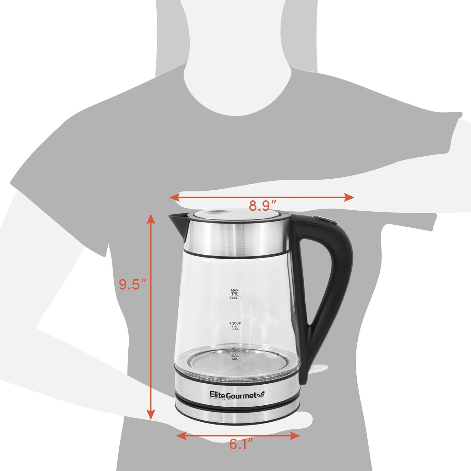 Elite Gourmet EKT-602 Electric 1.7L BPA Free Glass Kettle Cordless 360° Base, Stylish Blue LED I... | Amazon (US)