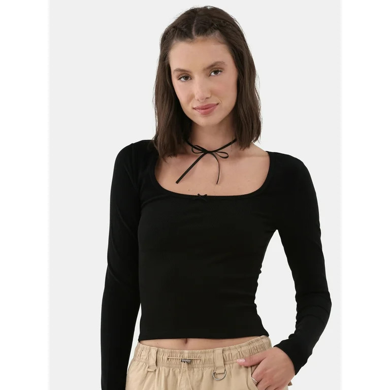 No Boundaries Square Neck Top, Women's | Walmart (US)