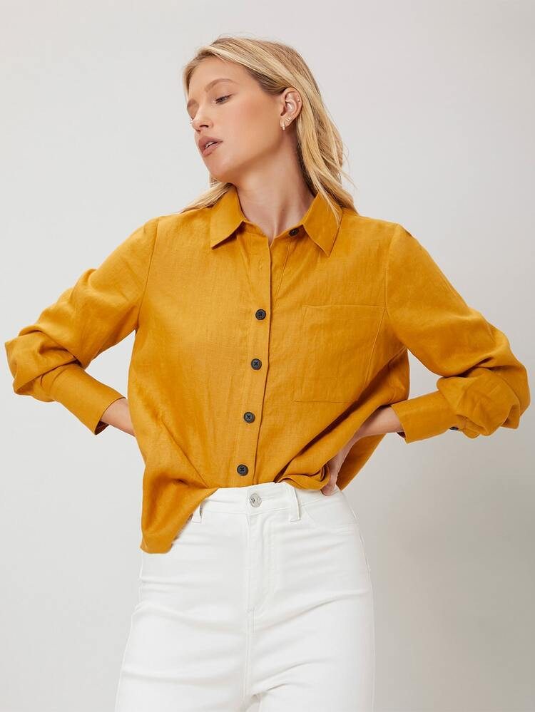 MOTF PREMIUM 100% LINEN STRAIGHT BLOUSE | SHEIN
