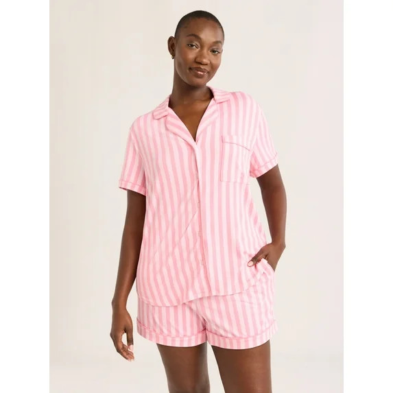 Joyspun Women's Dreamy Soft Collection Notch Collar Top and Shorts Pajama Set, 2-Piece, Sizes XS-... | Walmart (US)