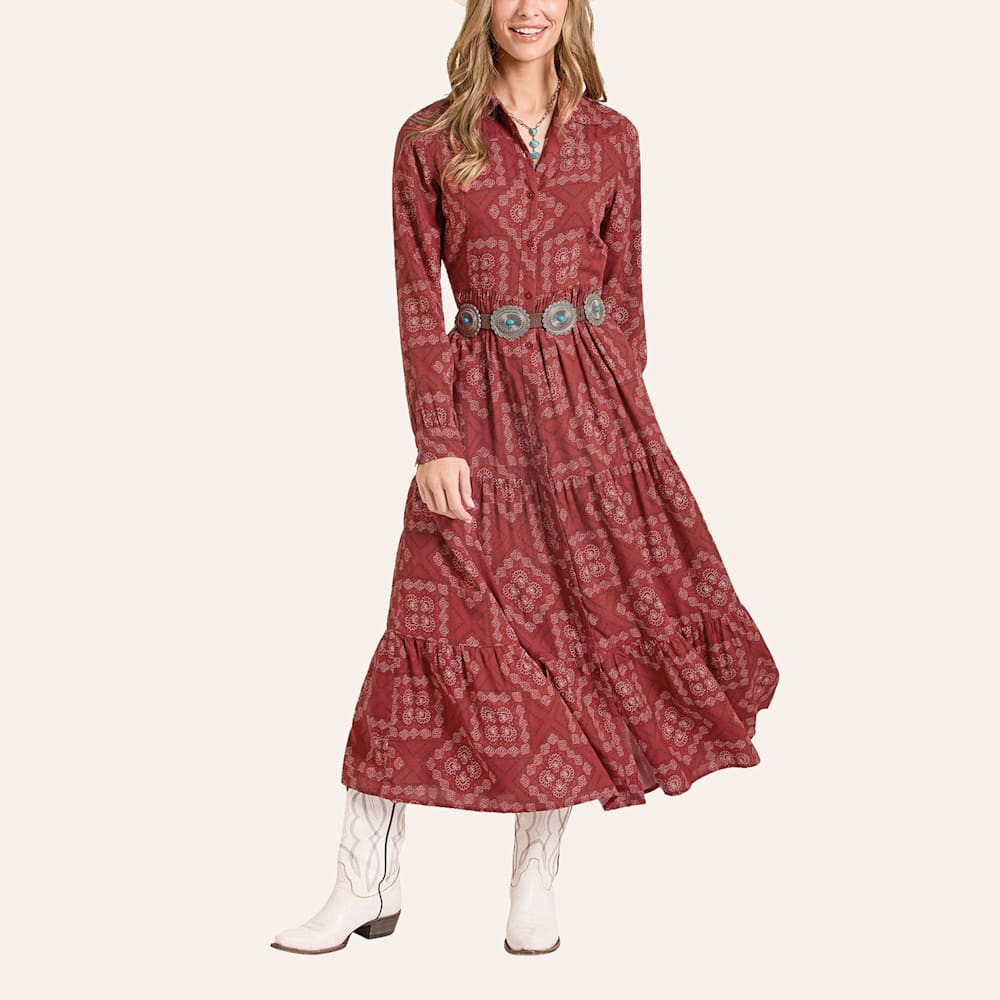 Panhandle Slim Women's Red Bandana Print Long Sleeve Maxi Dress | Cavender's