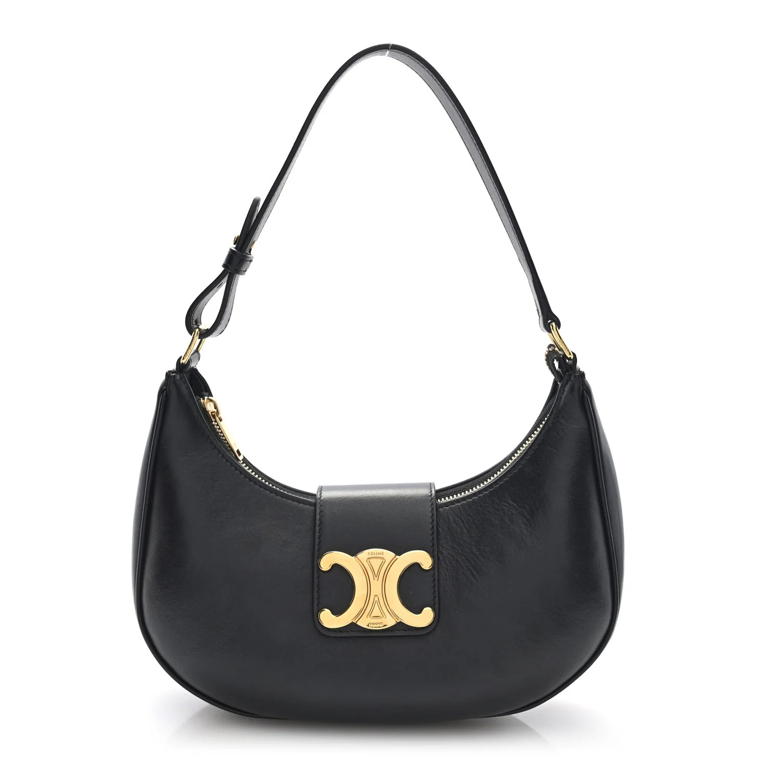 Smooth Calfskin Medium Strap Ava Triomphe Shoulder Bag Black | FASHIONPHILE (US)