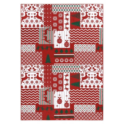 3'x5' Washable Christmas Rugs, Patchworked Soft Non Slip Holiday Winter Decor Carpet, Home Decorative Rug for Living Room Bedroom, Red | Target