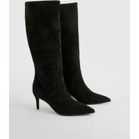 Womens Faux Suede Stiletto Knee High Boots - Black - 7, Black | Boohoo.com (UK & IE)