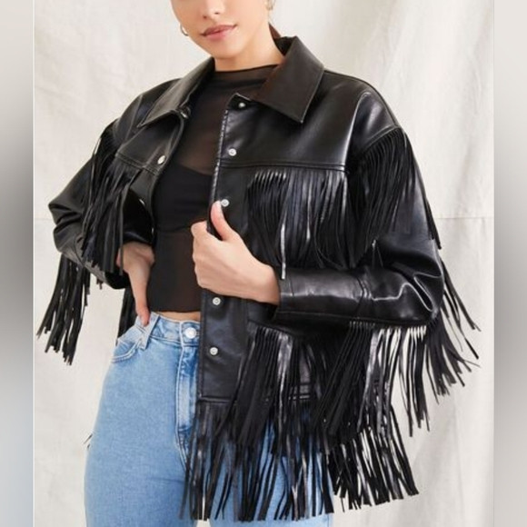 Forever 21 Faux Leather Fringe Moto Jacket Sz Small | Poshmark