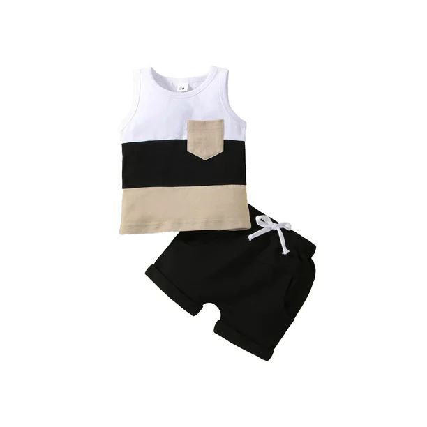 Amuver Baby Boys 2PCS Pants Suit, Sleeveless Patchwork Crew Tank Tees + White Straps Short Pants,... | Walmart (US)